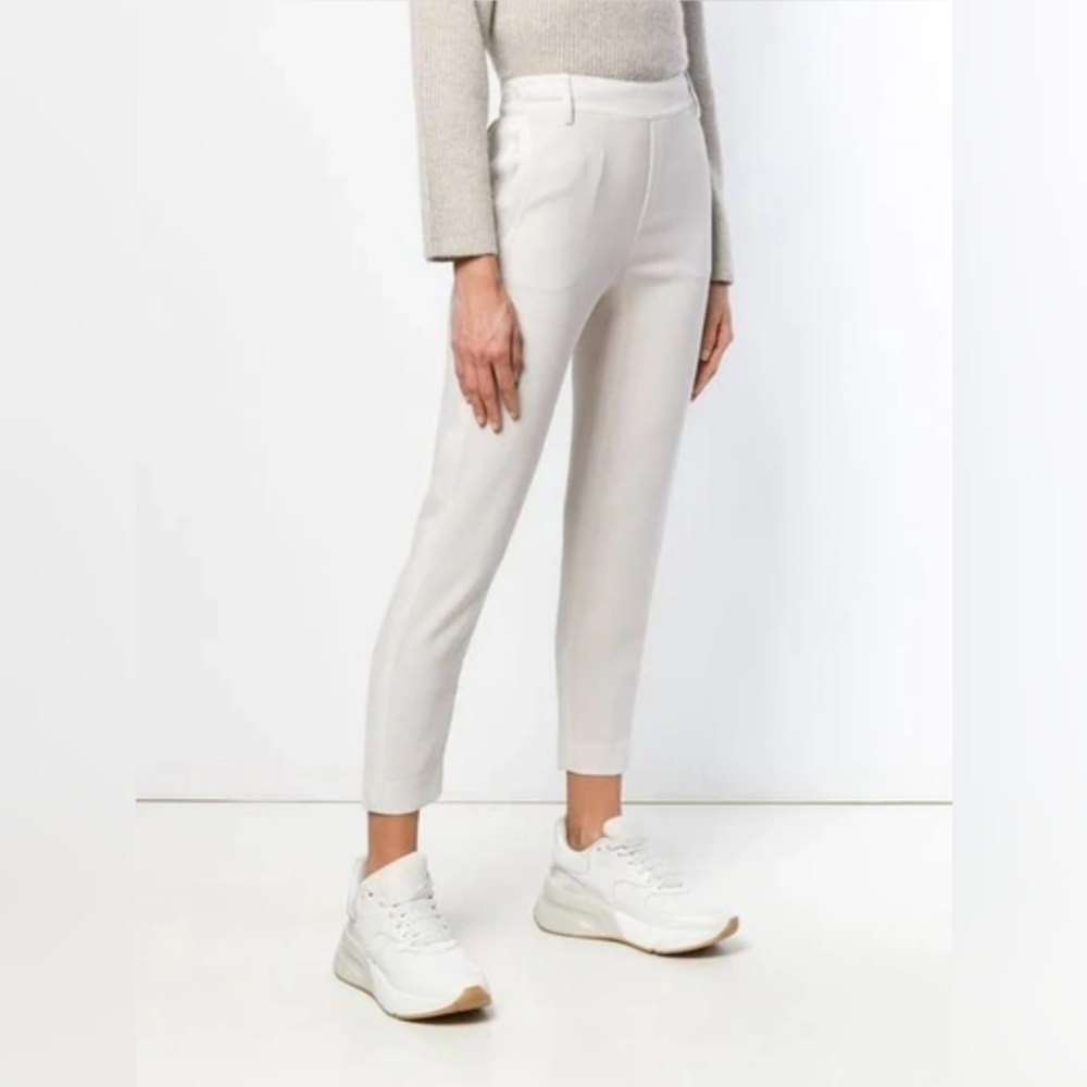 VINCE High Rise Satin-Stripe Cropped Pull-on Crepe Pants xs
